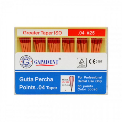 Gapa conuri gutaperca taper 60 buc/cut 04 nr.25 rosii