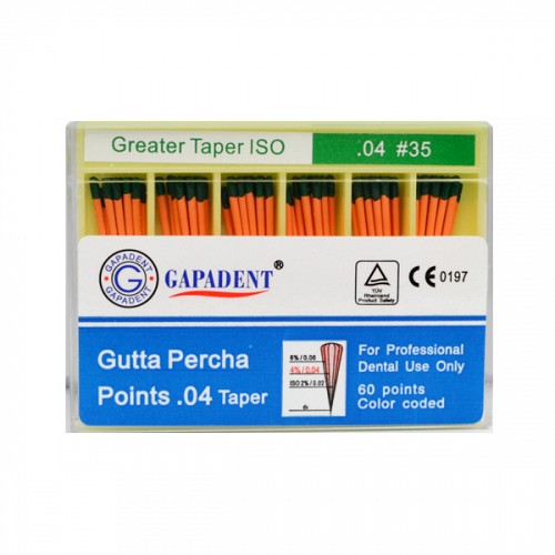 Gapa conuri gutaperca taper 60 buc/cut 04 nr.35 verzi