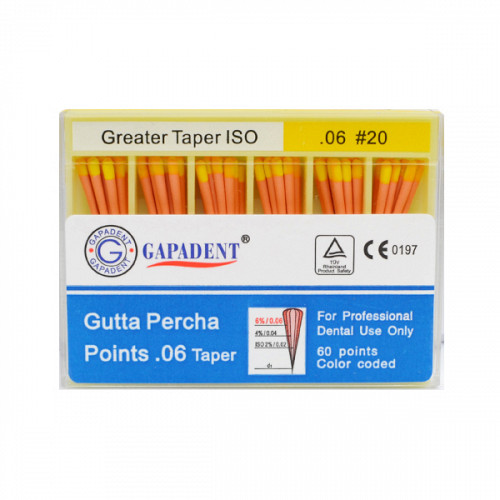 Gapa conuri gutaperca taper 60 buc/cut 06 nr.20 galbene