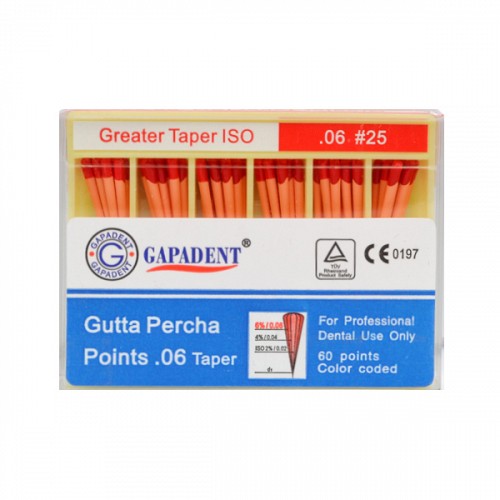 Gapa conuri gutaperca taper 60 buc/cut 06 nr.25 rosii