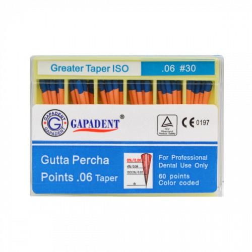 Gapa conuri gutaperca taper 60 buc/cut 06 nr.30 albastre