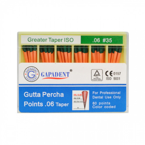 Gapa conuri gutaperca taper 60 buc/cut 06 nr.35, verzi