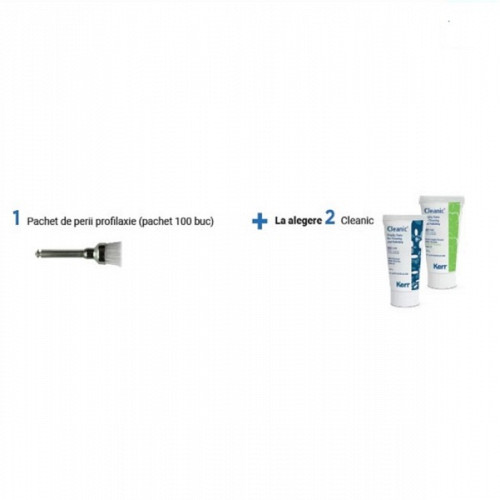 PACHET PROMO Perie Detartraj Nylon KERR 100 buc + 2 x Cleanic Pasta Detartraj 100g KERR