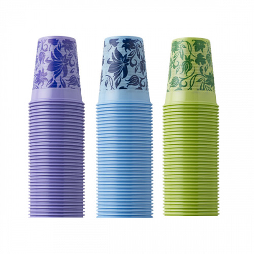 Pahare plastic florale Monoart 100 buc/set
