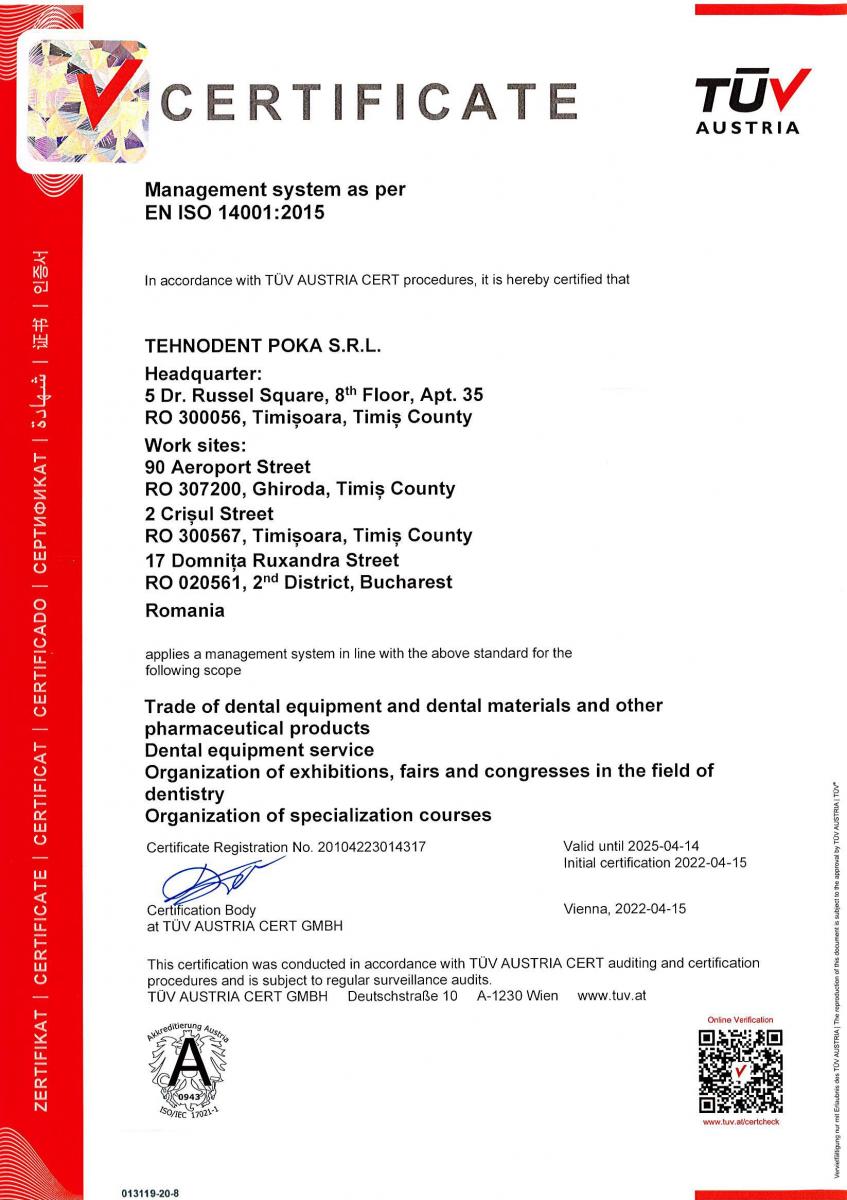 Certificat EN ISO 14001:2005 EN