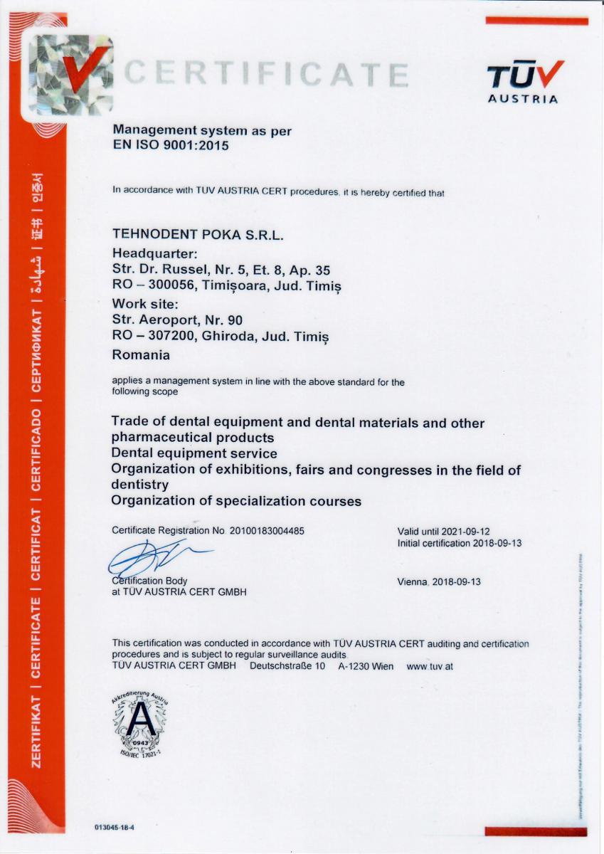 Certificat de Management al Calitatii ISO 9001